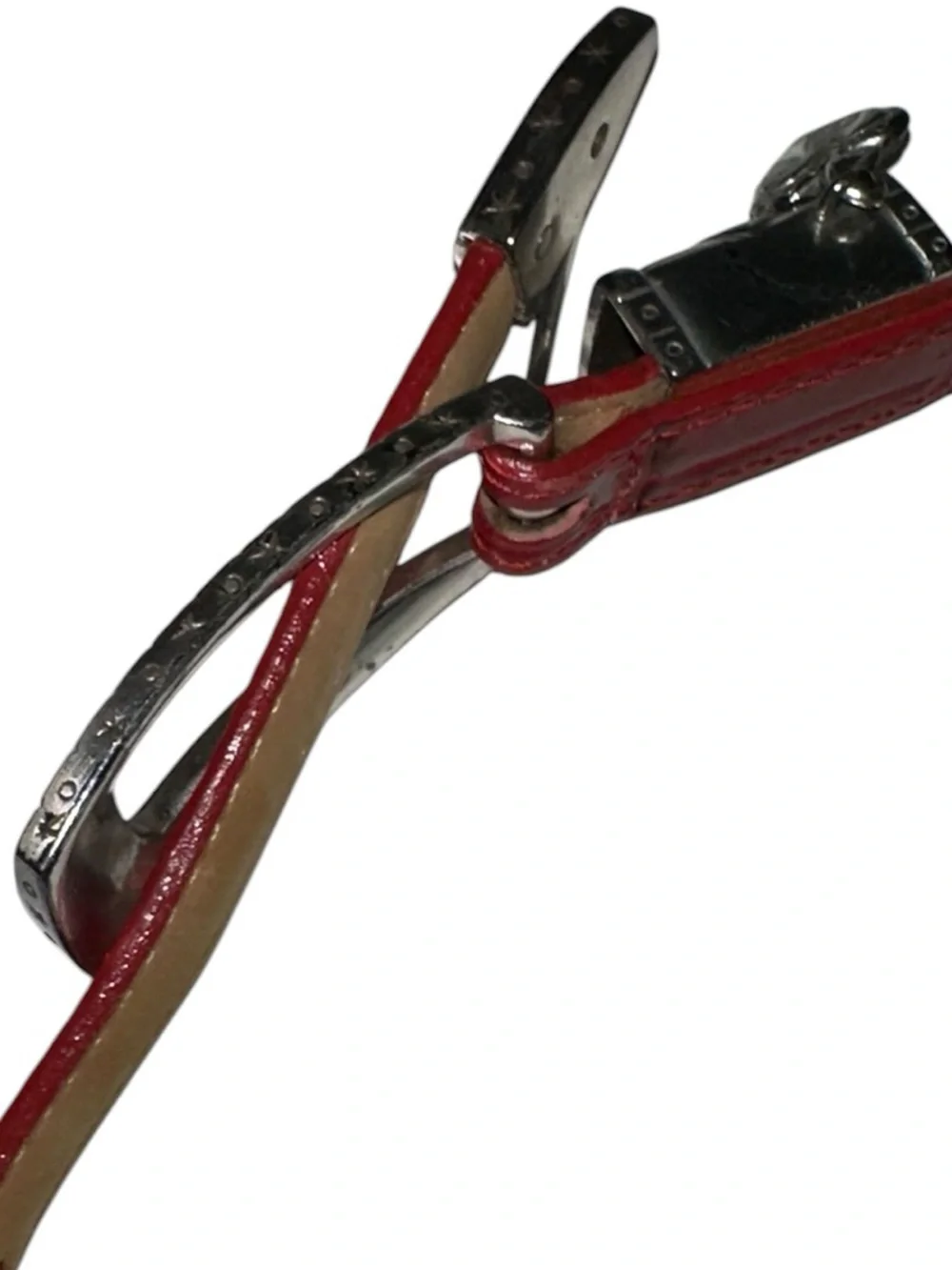 Brighton Croc Embossed Red Leather Belt Heart Charm Skinny Womens Size S 28 - Picture 7 of 9